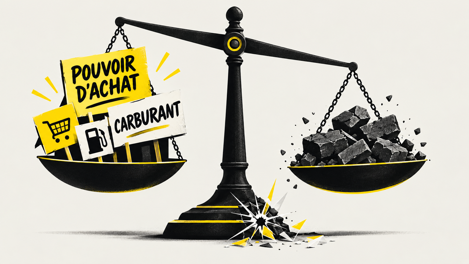 Illustration métaphorique d'une balance entre revendications sociales et violences urbaines, sans personnes identifiables.